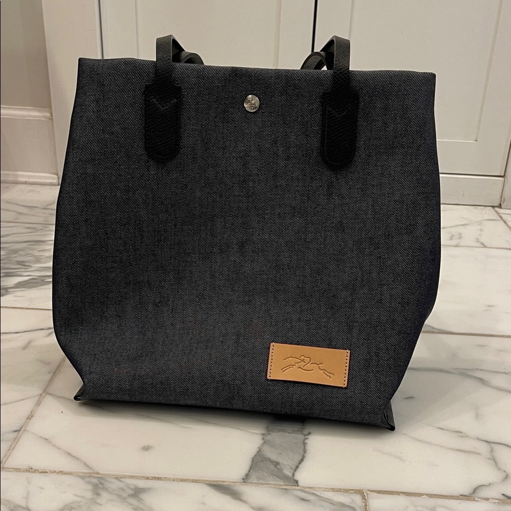 Stylish Longchamp Denim and Leather Tote Bag